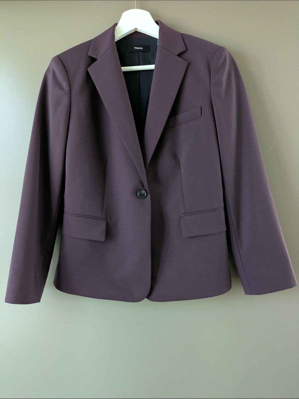 Theory Burgundy Tailored Single Button Slim Wool Blazer Size 0 Corporate Chic
